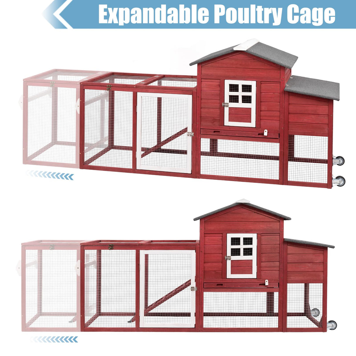 PetsCosset 79" Wooden Chicken Coop Rabbit Cage with Nesting Box, Waterproof Roof, Removable Tray, Combinable PetsCosset