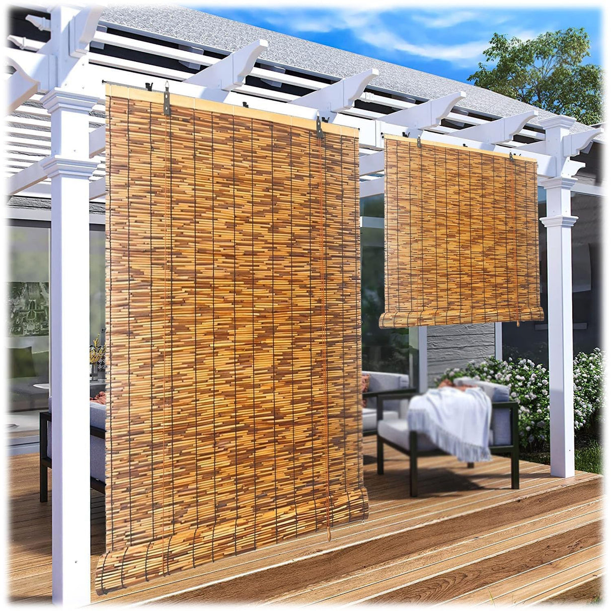 Bamboo Shades for Patio Privacy Screen, Bamboo Windproof Roller Porch Gazebo Deck Blinds, Bamboo Roll up Window Roman Shades for Office Curtains, Natural Bamboo Blinds, Cordless(Size:34"W x 84"H) DISPRA