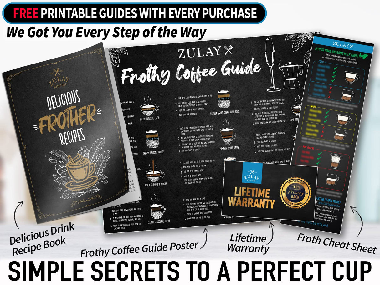 Zulay Kitchen Milk Frother Wand Drink Mixer with AA Duracell Batteries- Durable Handheld Milk Frother Electric Whisk - Easy-Clean Milk Frother Wand & Mini Blender - Electric Coffee Frother - Black Zulay Kitchen