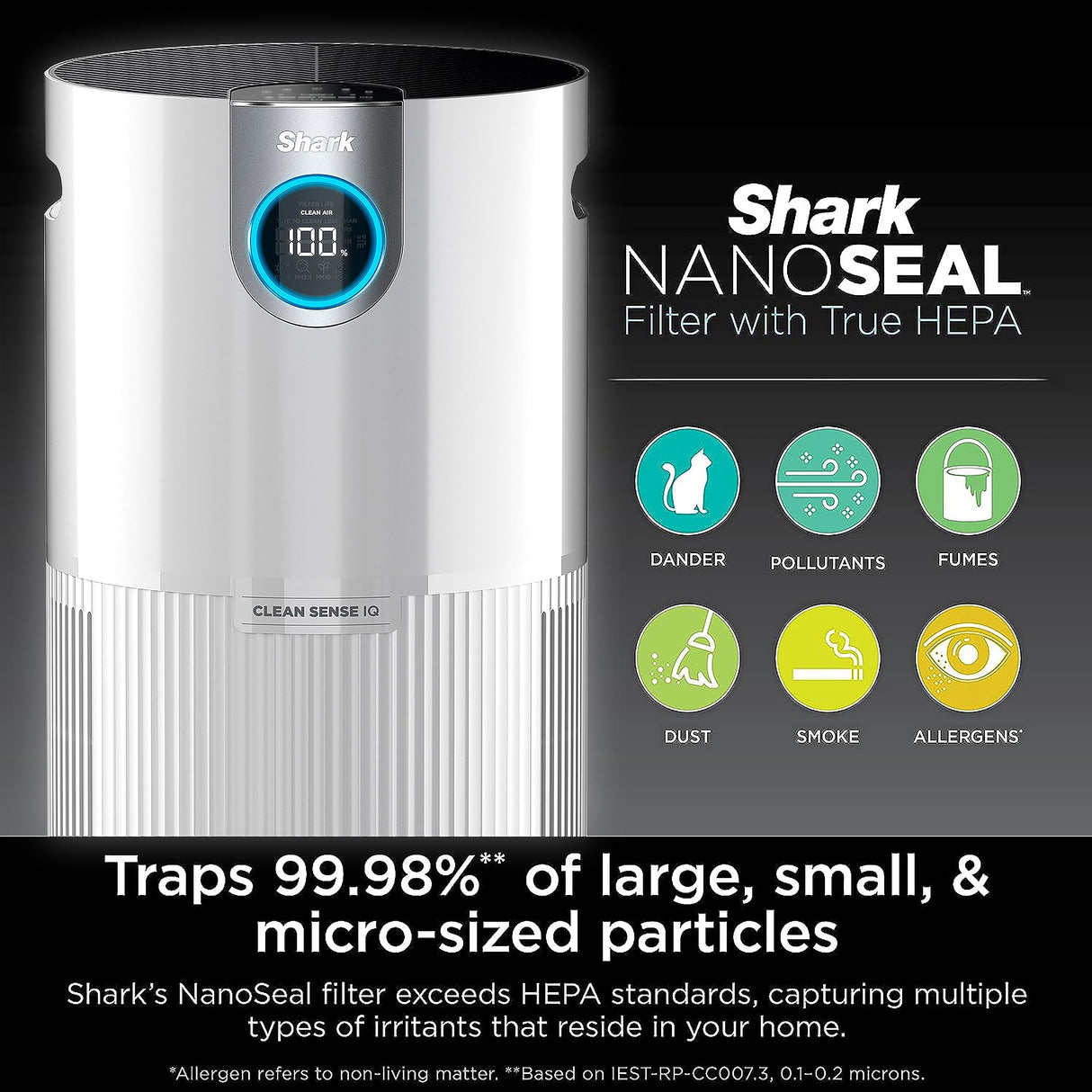 SHARK UA205 Nanoseal HEPA Air Purifier MAX with Clean Sense, Covers 1350 Sq Ft, XL Room, Captures 99.98% of Dust & Allergens, White (Renewed) Shark