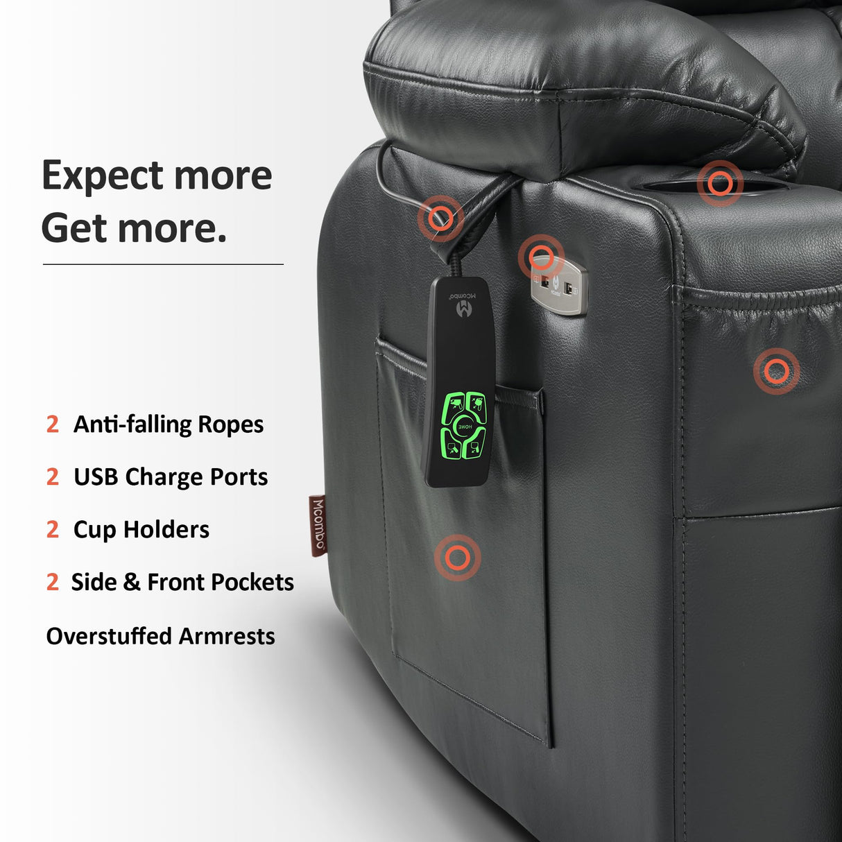 MCombo Dual Motor Power Lift Recliner Chair for Elderly, Lay Flat Lift Chair with Heat and Massage, Oversized Lift Recliner for Big and Tall, Faux Leather R7891 (Black, Oversized) MCombo