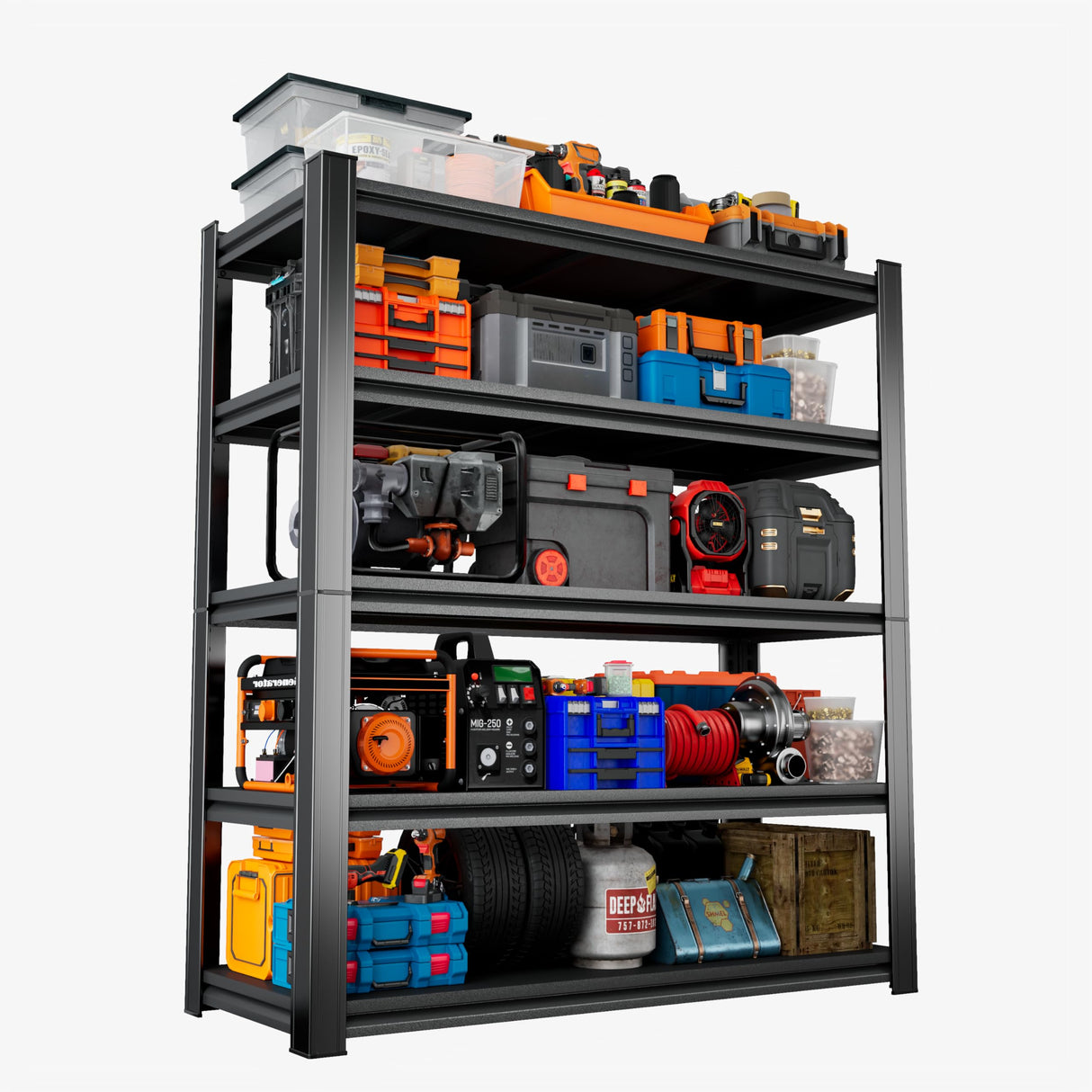 Hymnxemo Heavy Duty 5-Tier Shelving Unit 2500LBS Capacity - Adjustable Steel Garage Shelves for Warehouse, Basement Storage(63''H x 45.3''W x 15.7''D) Hymnxemo