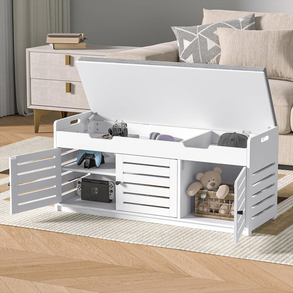 Anmire Storage Bench Entryway Bench Entryway Shoe Storage Bench with Padded Seat Cushion, 15" D x 41.3" W x 18.1" H, for Entryway, Living Room, Bedroom Anmire