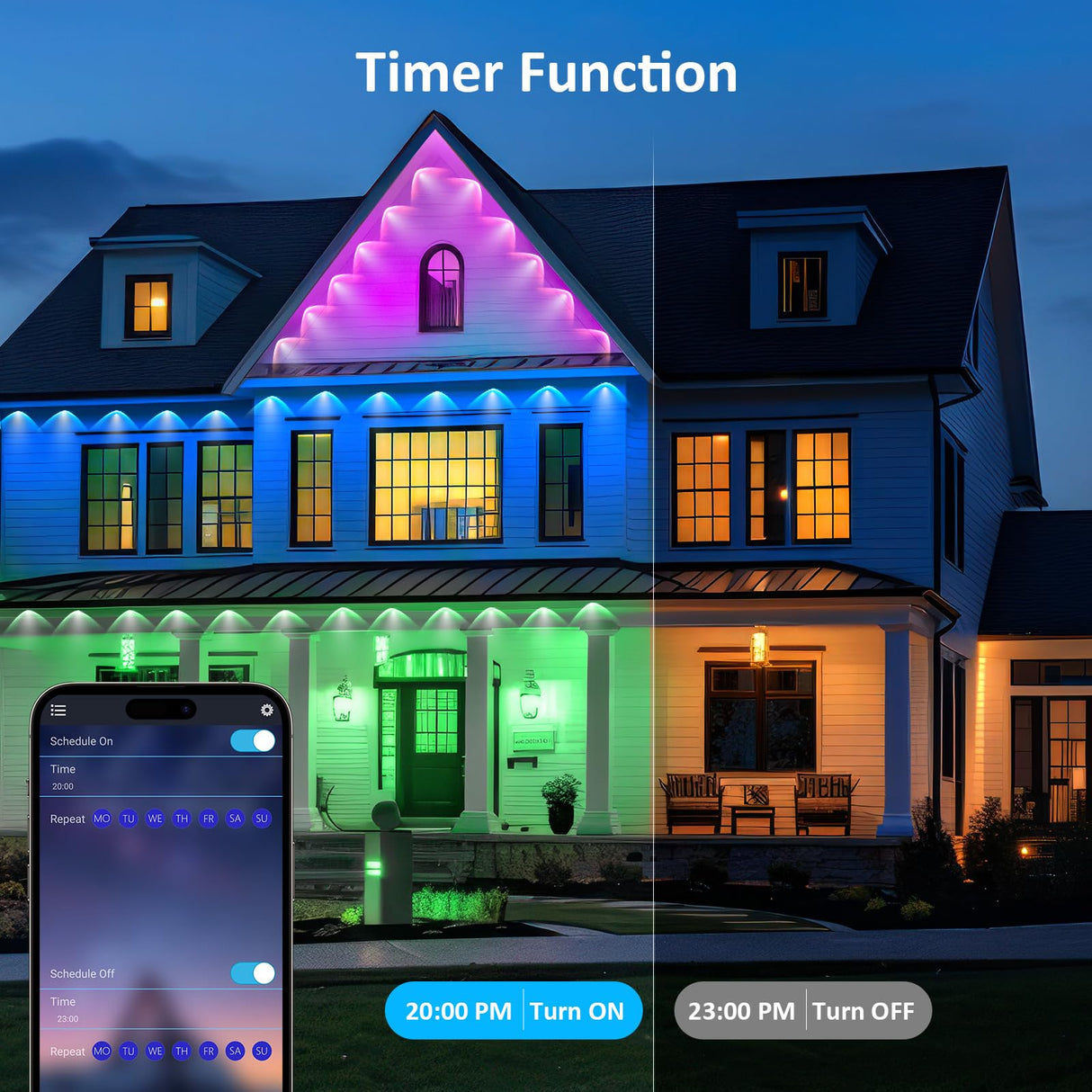 IVRICH 300FT Permanent Outdoor Lights, Smart RGB Eave Light With APP/Remote Control, IP67 Waterproof, DIY Scene Modes, Music Sync, Timer function, for Christmas, Party, Holiday Decor(2 Rolls of 150FT) IVRICH