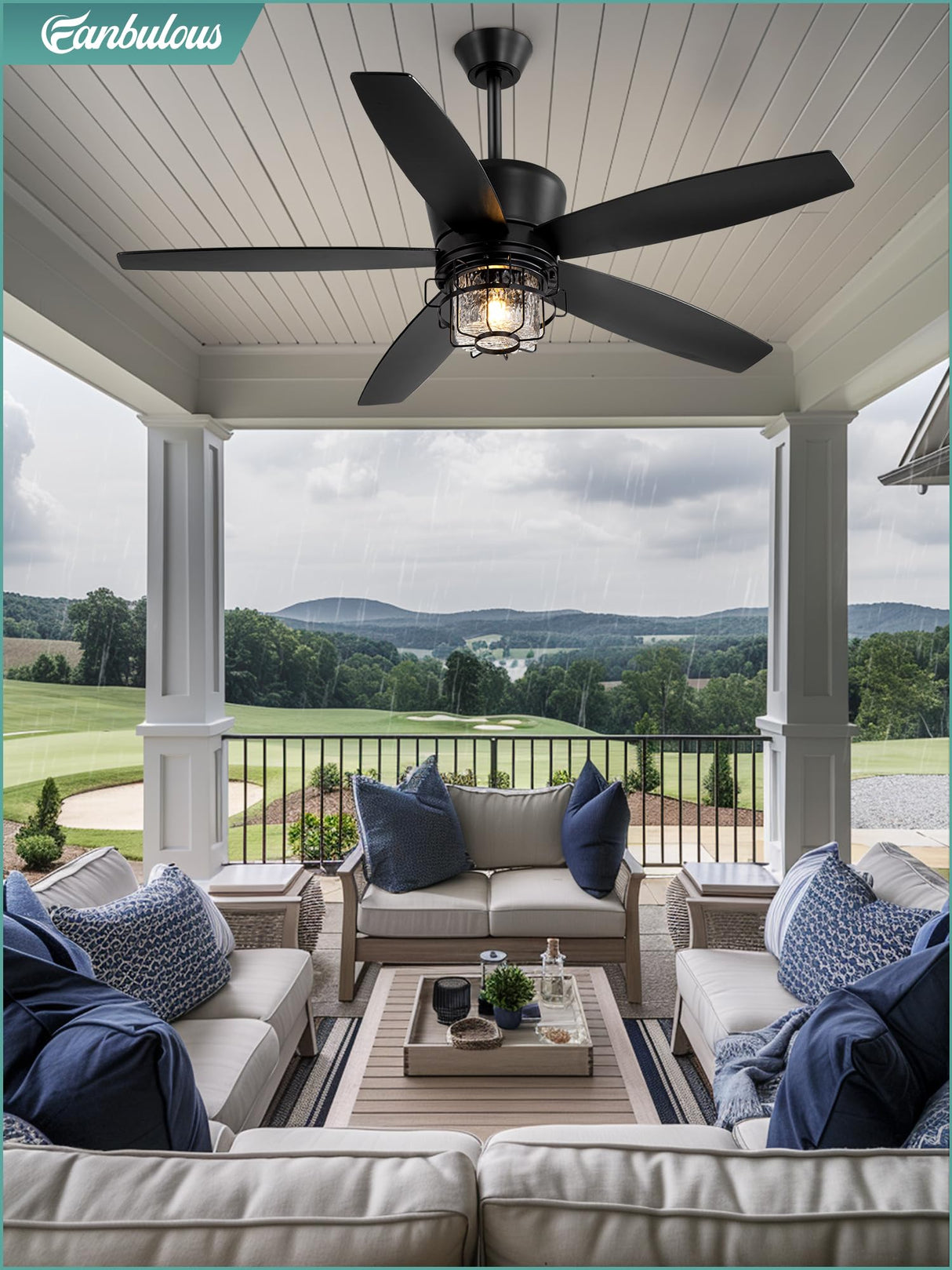 Fanbulous 52" Outdoor Ceiling Fans with Lights and Remote Control,IP65 Wet Rated Waterproof Ceiling Fan with 6-Speed DC Motor, Farmhouse Gazebo Fan for Porch Patios Pavilion Fanbulous