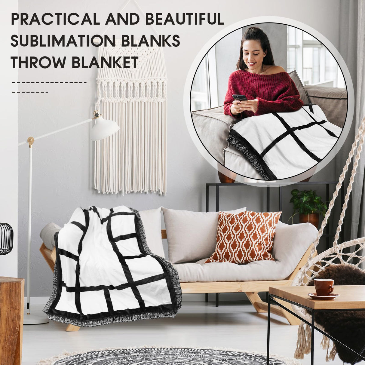 Kinlop 5 Pcs 59"x40" Sublimation Blank Throw Blanket for Heat Press Printed Blanket Soft Flannel Nap Custom Blanket with Tassel for Adult DIY Home Decor(20 Printable Photos Panel) Kinlop