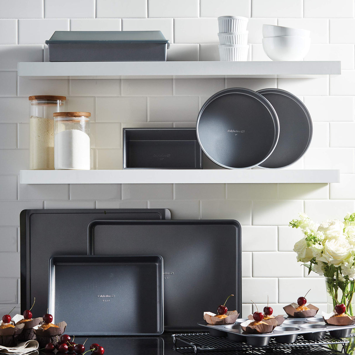 Calphalon 10-Piece Nonstick Bakeware Set, Includes Baking Sheet, Cookie Sheet, Cake Pans, Muffin Pan, and More, Dishwasher Safe, Silver Calphalon