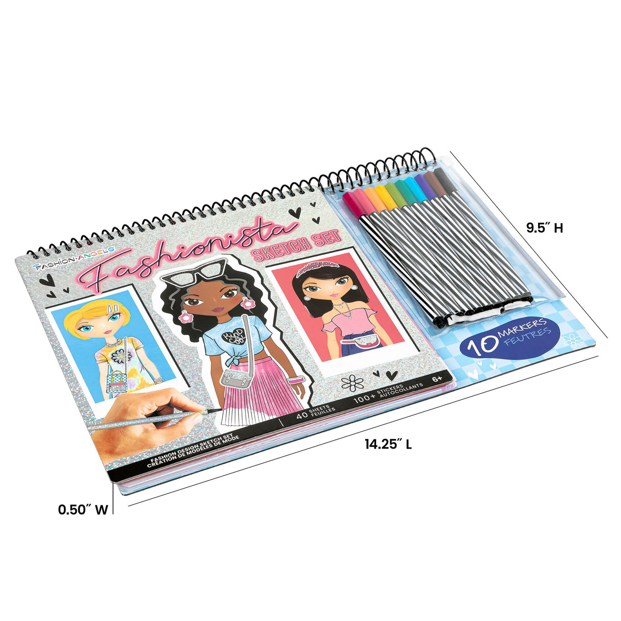 Fashion Angels Fashionista Sketch Set, Includes Sketch Pad with Stencils & Stickers, Fashion Design Sketch Book for Girls, Ideal Drawing Kit for Kids Fashion Angels
