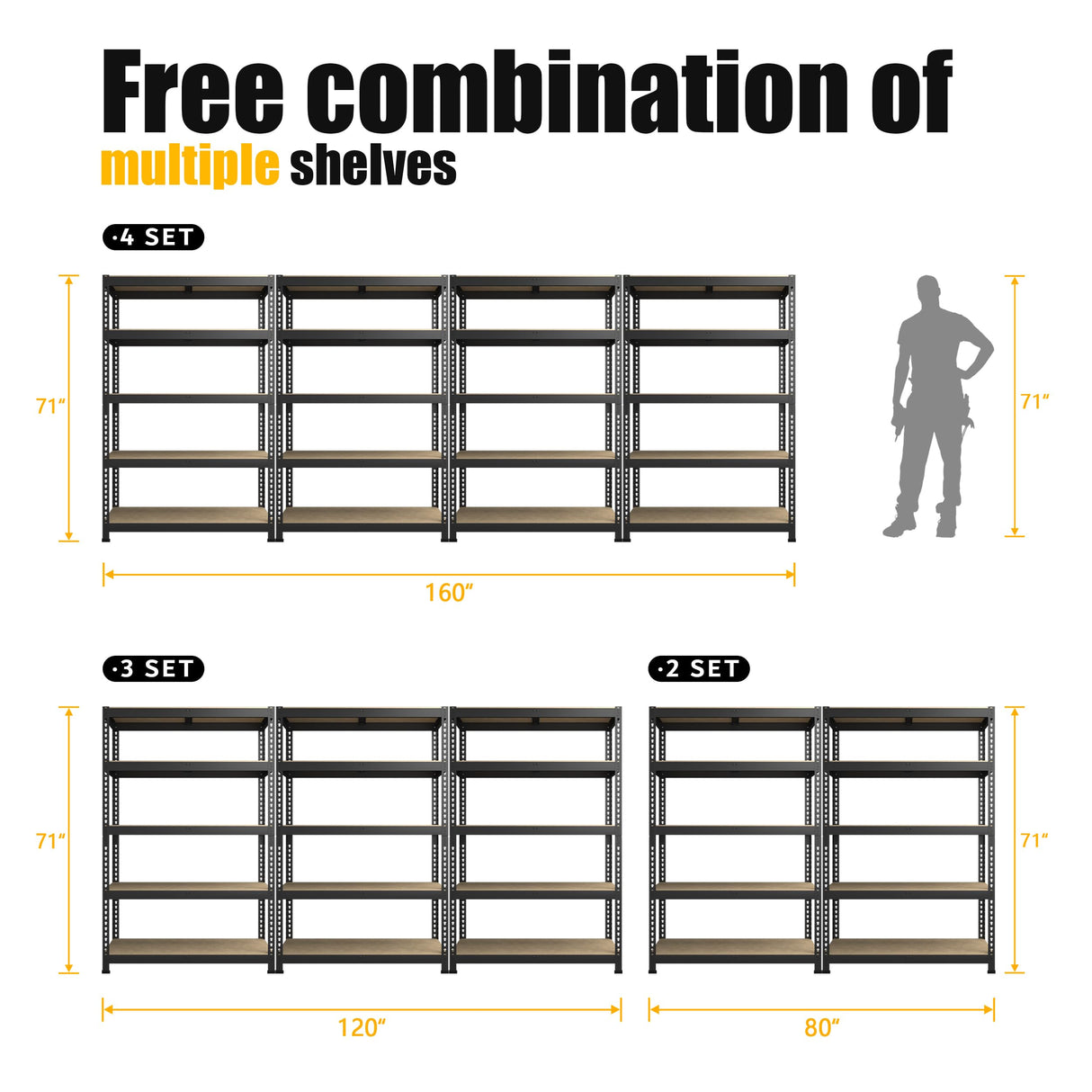 PrimeZone 40" W x 18" D x 71" H Heavy Duty Storage Shelves, 5 Tier Adjustable Garage Storage Shelving, Metal Shelving Unit Utility Rack Shelf for Warehouse Pantry Closet Kitchen, Black PrimeZone