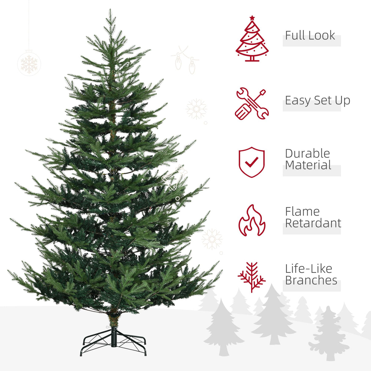 HOMCOM 7.5 Foot Artificial Christmas Tree, Pine Hinged Xmas Tree with 1218 Realistic Branches, Steel Base, Auto Open, Green HOMCOM