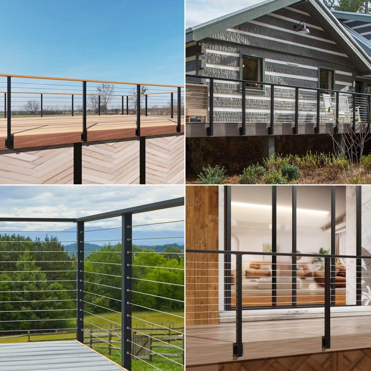 Gyykzz Side Mount Cable Railing Post 36" (Post Body 44"), Level Drilled Space-Saving Rail Post with 11 Holes, Stainless Steel Fascia Mount Cable Railing Kit System, Black Indoor Outdoor Deck Post Gyykzz