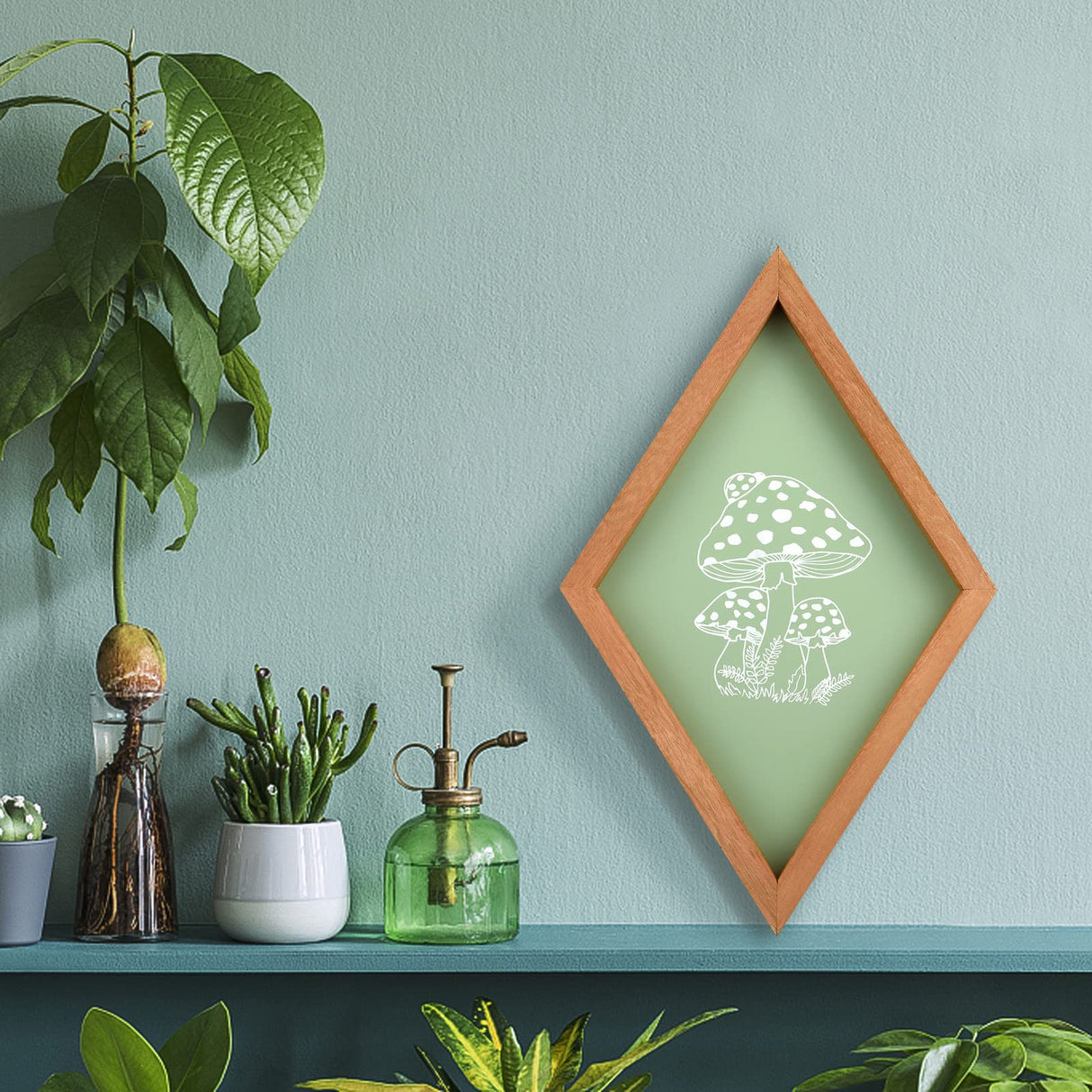 Lenkyin Set of 2 Mushroom Wall Decor Farmhouse Home Wall Decor Wood Diamond Frame Mushroom Aesthetic Art Boho Decor for Living Room Office Dining Room Lenkyin