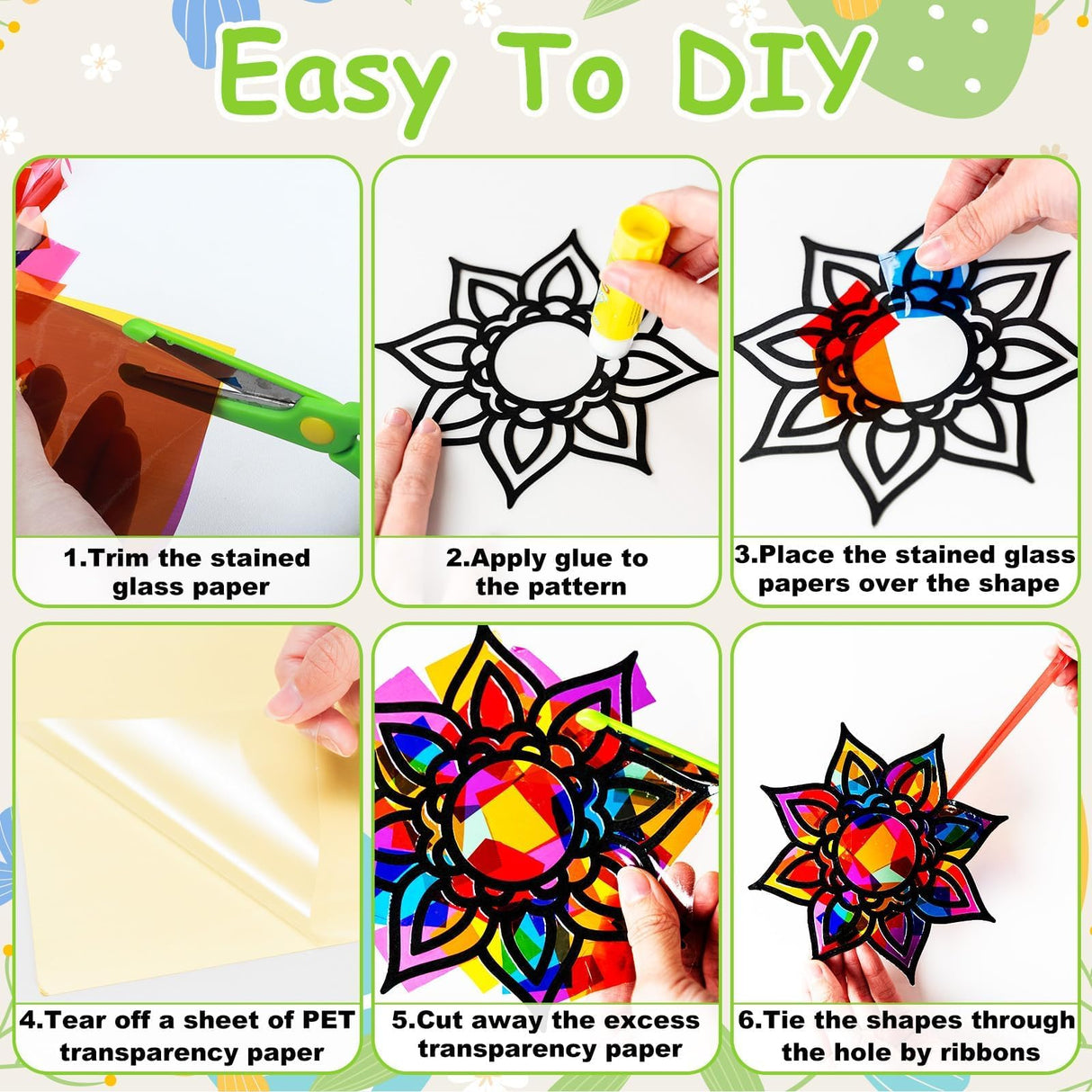 EggSun 36 Sets Mandala Suncatchers Craft Kit for Kids Adults Ornaments Stained Glass Window Arts and Crafts Paper Kit for VBS Classroom Holiday Birthday Projects Home Party Decorations Ages 4 8 12 EggSun