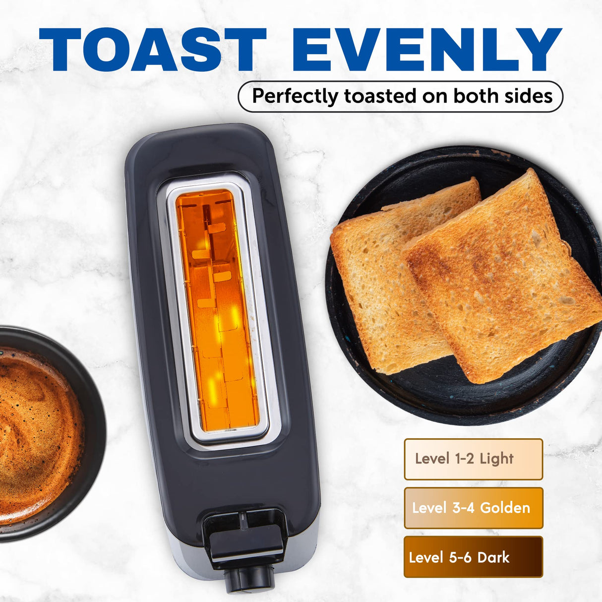 Elite Gourmet ECT118B Cool Touch Single Slice Toaster, 6 Toasting Levels & Wide Slot for Bagels, Waffles, Specialty Breads, Pastry, Snacks, Black Elite Gourmet