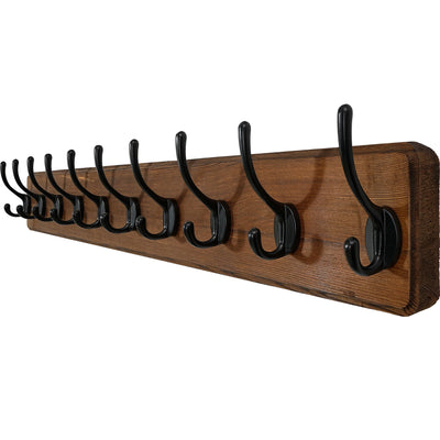 WEBI Rustic Coat Rack Wall Mount,10 Hooks,38 9/16" Long Coat Hooks Wall Mounted,16’’ Hole to Hole,Wood Coat Hanger Wall,Hook Rack Hooks for Hanging Coats,Jacket,Clothes,Hats,Brown