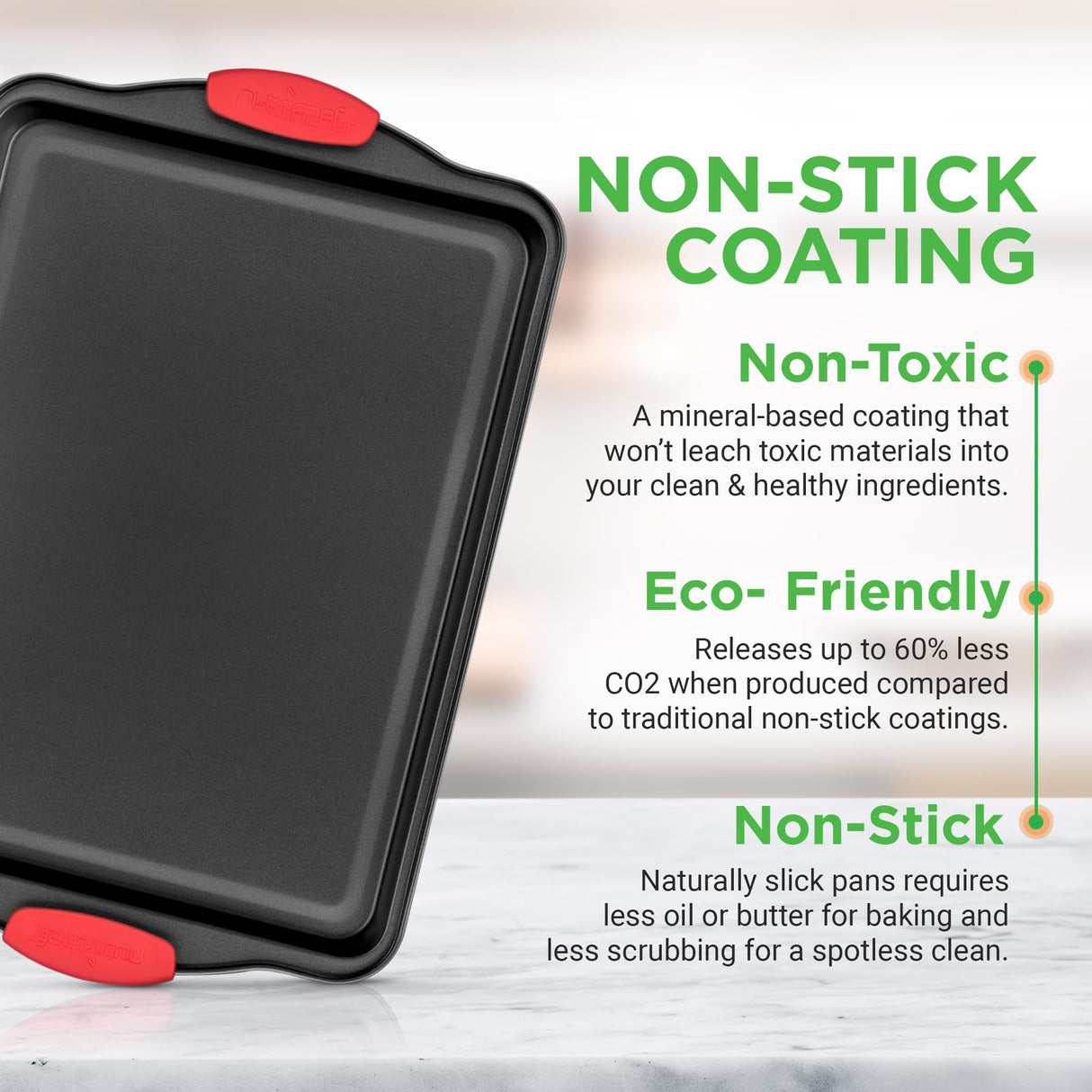 NutriChef 3-Piece Nonstick Kitchen Oven Baking Pans - Premium & Stylish Non-Stick Steel, Commercial Grade Restaurant Quality Metal Bakeware with Red Silicone Handles - Easy to Clean, NCSBS3S NutriChef