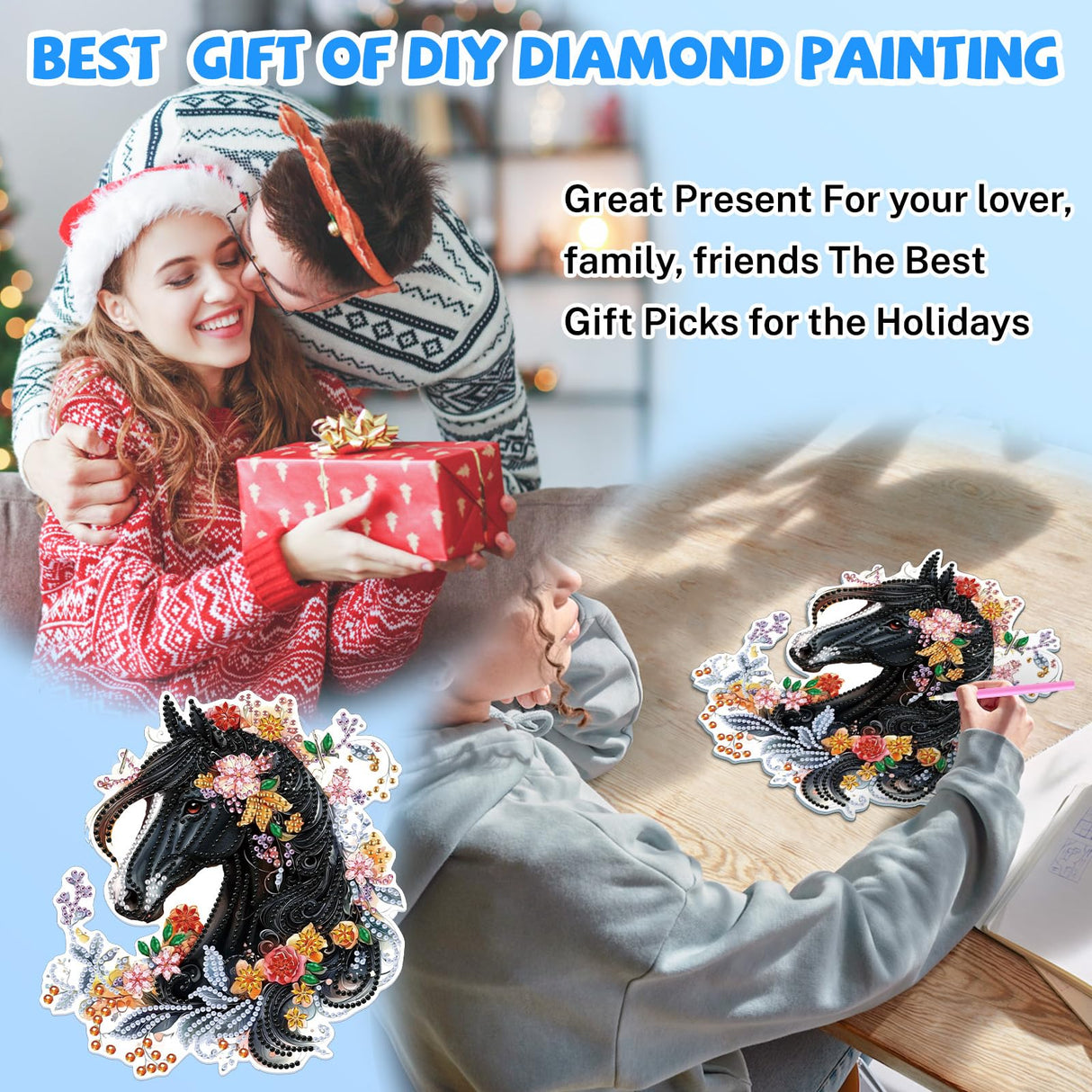 Bowetile Hanging Diamond Art Horse Kits for Adults Beginners, 5D Special Shape Diamond Painting Horse Kits, Animal Diamond Gem Art Suncatchers Painting Pendant Ornament for Home Garden Wall Decor Bowetile