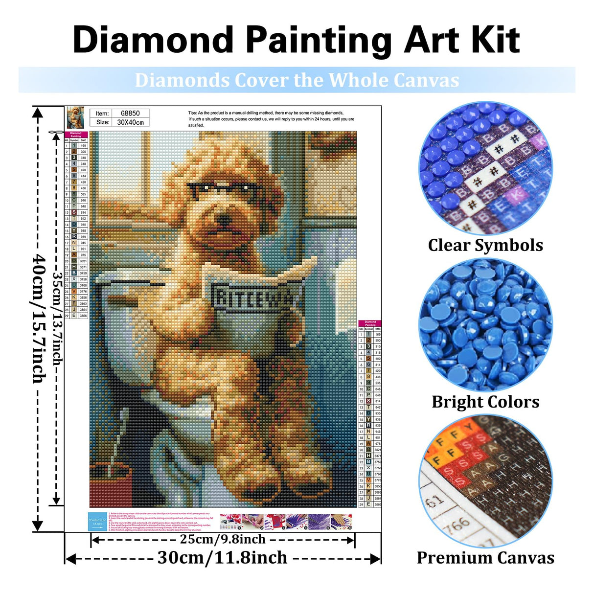 Reivworl Dog Diamond Art Kits for Adults, Dog Diamond Painting Kits, Gem Art Kit for Gifts and Home Interior Decor 12x16 Inch Reivworl