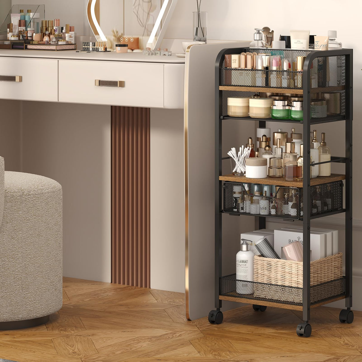 5-Tier Metal Rolling Utility Cart with Drawer, Craft Storage Cart with DIY Divider and Lockable Wheel, Versatile Paint Brush Holder & Paint Organizer & Craft Organizers and Storage for Drawing Room Simple Serenity