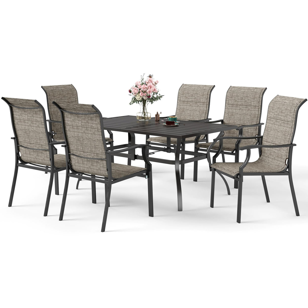 SUNSHINE VALLEY 7 Piece Patio Dining Sets for 6, Outdoor Table and Chairs Set with Patio Dining Table(1.61-2" Hole) and 6 High Back Textilene Patio Dining Chairs, Outdoor Dining Sets for Deck Backyard SUNSHINE VALLEY