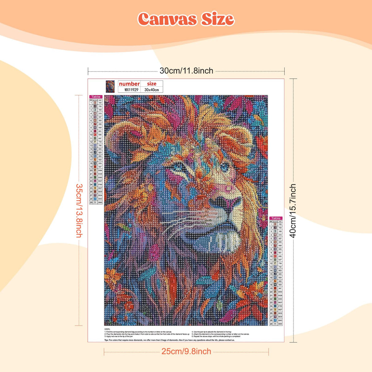 EOBROMD Diamond Art Kits for Adults Lion, DIY Flowers Diamond Art Painting Kits for Adults Beginners, 5D Full Drill Diamond Dots with Diamond Gem Art and Crafts for Home Wall Decor 12x16inch EOBROMD