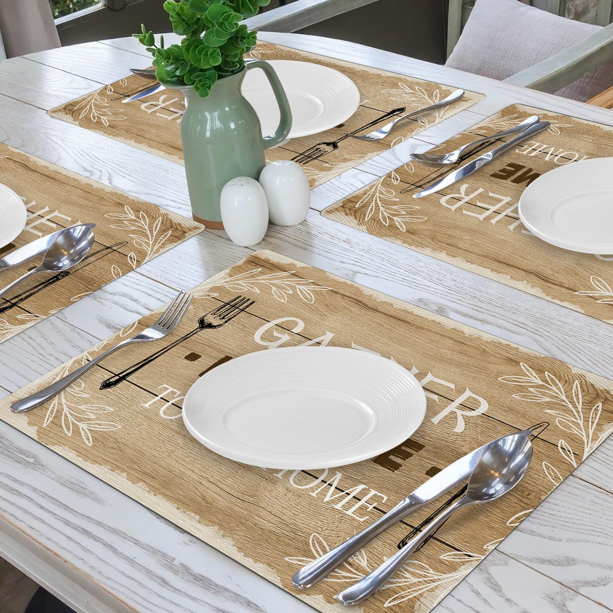 Aimego Wood Grain Placemats Set of 4 - Farmhouse Faux Leather Washable Non Slip Wipeable Waterproof Heat Resistant Place Mats for Kitchen Dining Table, Rustic Table Mats Set, 17" x 12" Aimego