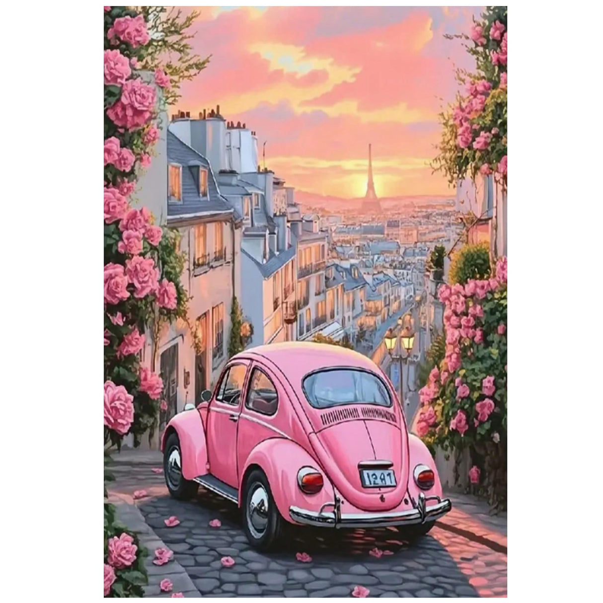 KUFWKEY Paris Scenery Diamond Art Kits for Adults, Car Diamond Painting Kit,Full Round DIY Diamond Mosaic Kits,Landscape Diamond Art Painting,Diamond dots,12x16 inch KUFWKEY