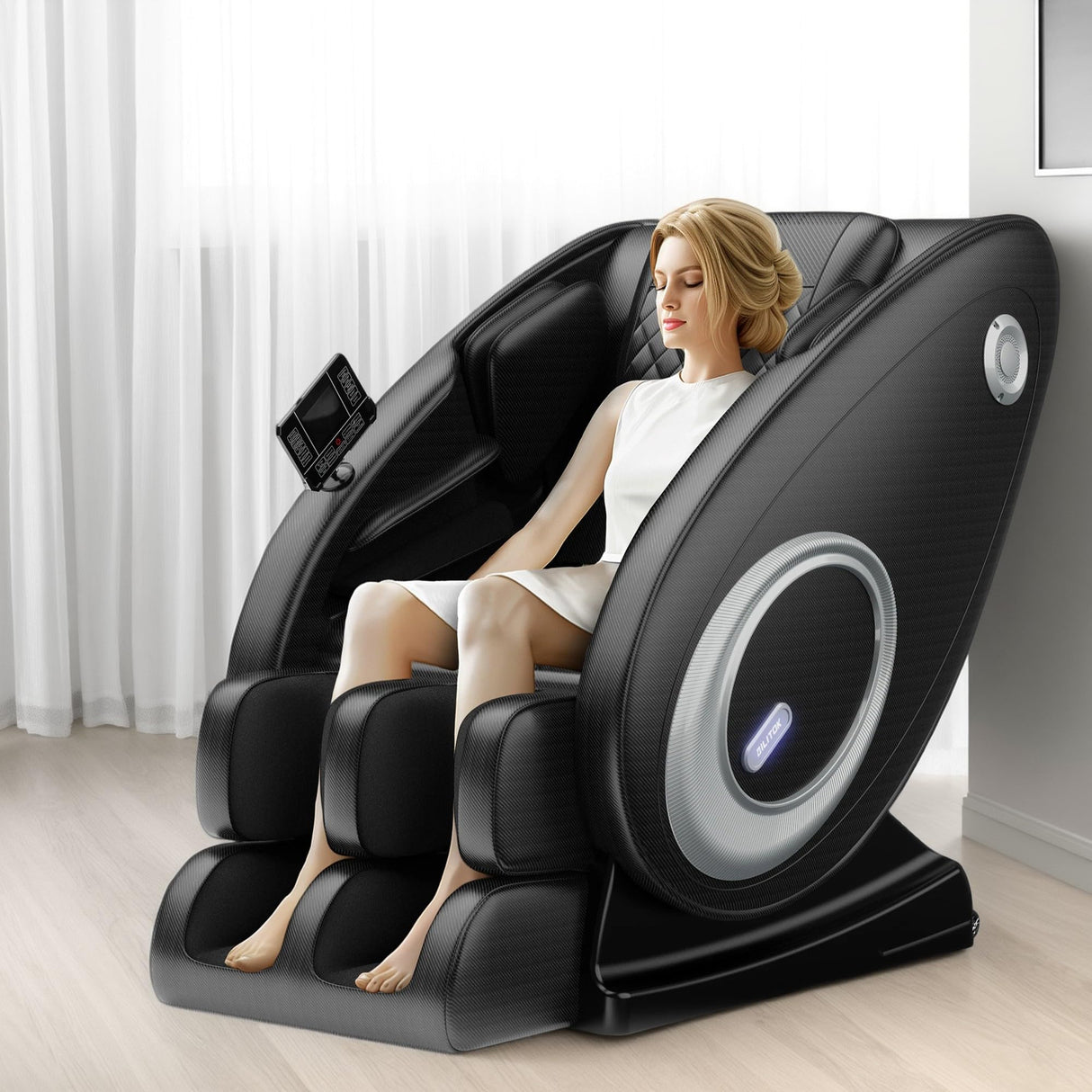 Full Body Massage Chair Recliner with Zero Gravity, Air Pressure Massage, Heat Therapy, Foot Rollers, Bluetooth, for Home/Office Use, Ideal Wellness Gift, Black A GDFStudio