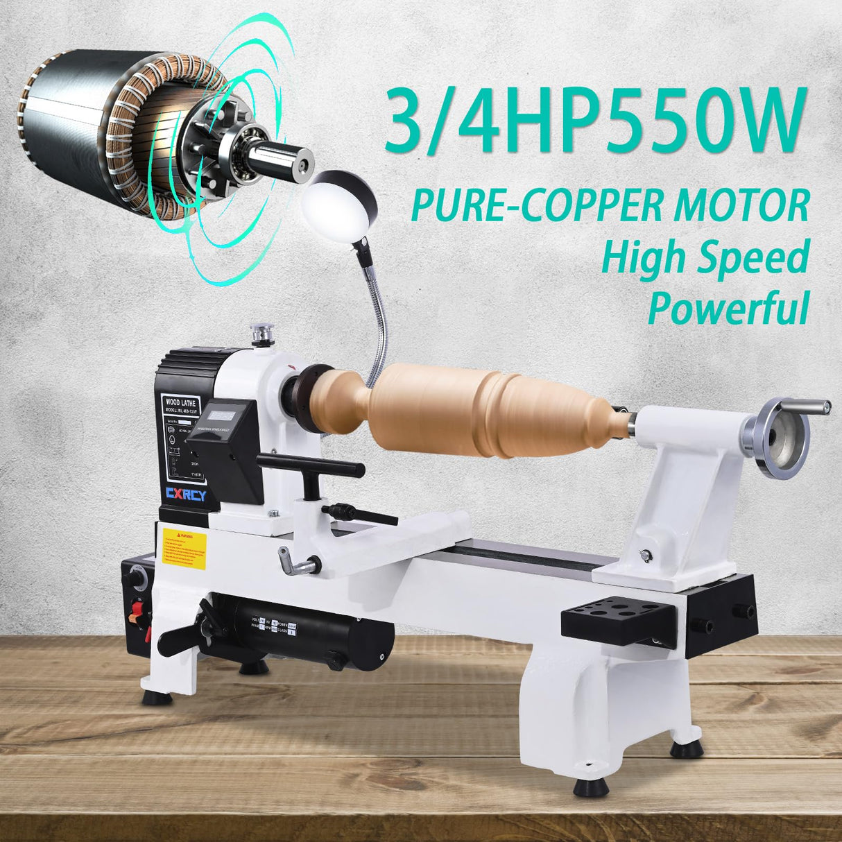 CXRCY 12" x 18" Wood Lathe, Powerful Benchtop Wood Lathe Machine 3/4 HP Infinitely Variable Speed 650-3800 RPM with Lathe Belt & Goggle for Woodworking, Woodturning (Model:WL460-12VF) CXRCY