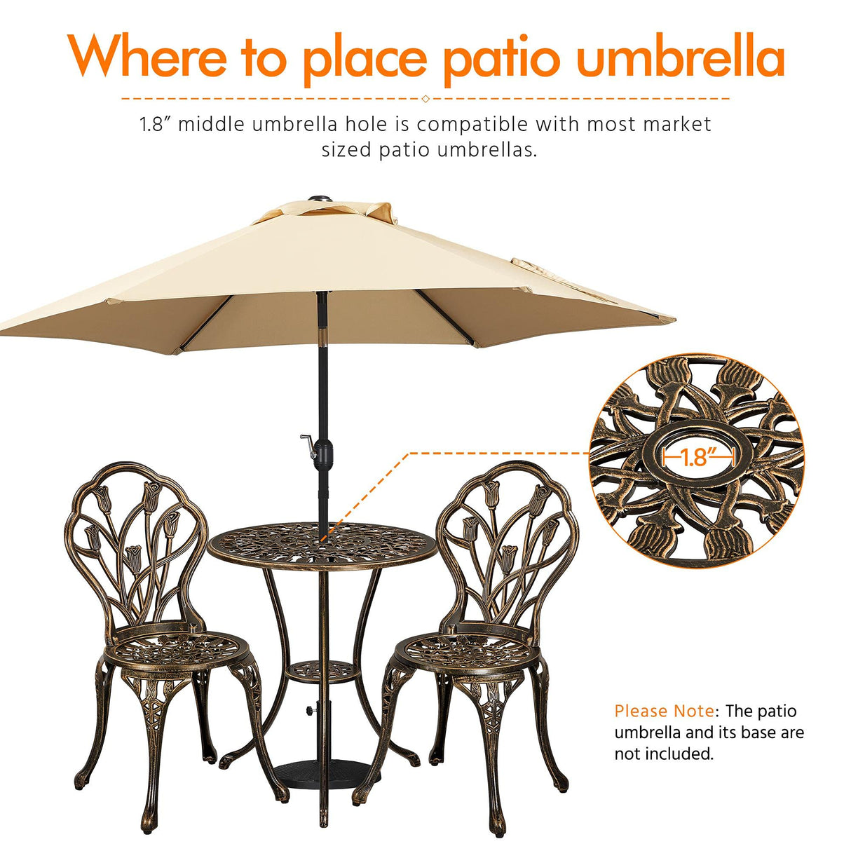 Yaheetech Patio Bistro Sets 3 Piece, Outdoor Rust-Resistant Cast Aluminum Garden Table and Chairs, Bronze Yaheetech