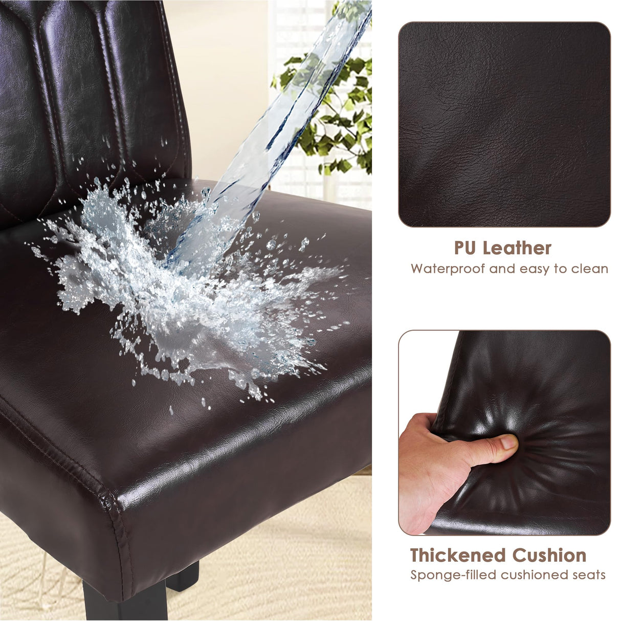 VECELO Upholstered Dining Chairs Set of 4, Modern PU Leather Accent Parsons, Solid Wood Legs w/Rubber Footpads, for Living Room Kitchen, Coffee VECELO