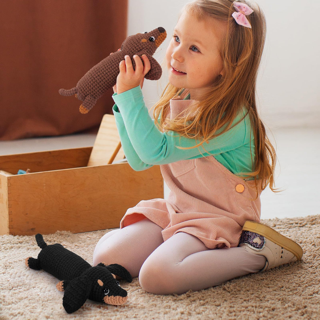 Crochet Kit for Beginners - 2 PCS Dachshund Crochet Kits with Step-by-Step Video Tutorials, Beginner Crochet Kit for Adults, Crochet Animal Kit for Kids, Dog Crocheting Set (Brown & Black) Fortuning's JDS