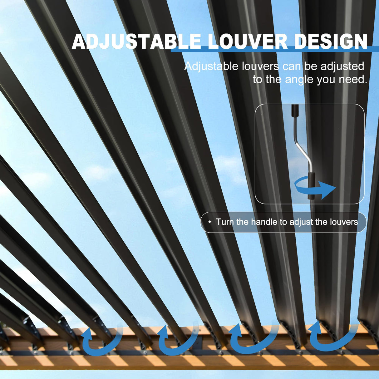 SHPAI 10’ x 13’ Louvered Pergola, Outdoor Pergola Aluminum Frame with Adjustable Rainproof Metal Roof, Permanent Sun Shade with Drainage System for Backyard, Garden and Lawn (Wooden Grain) SHPAI