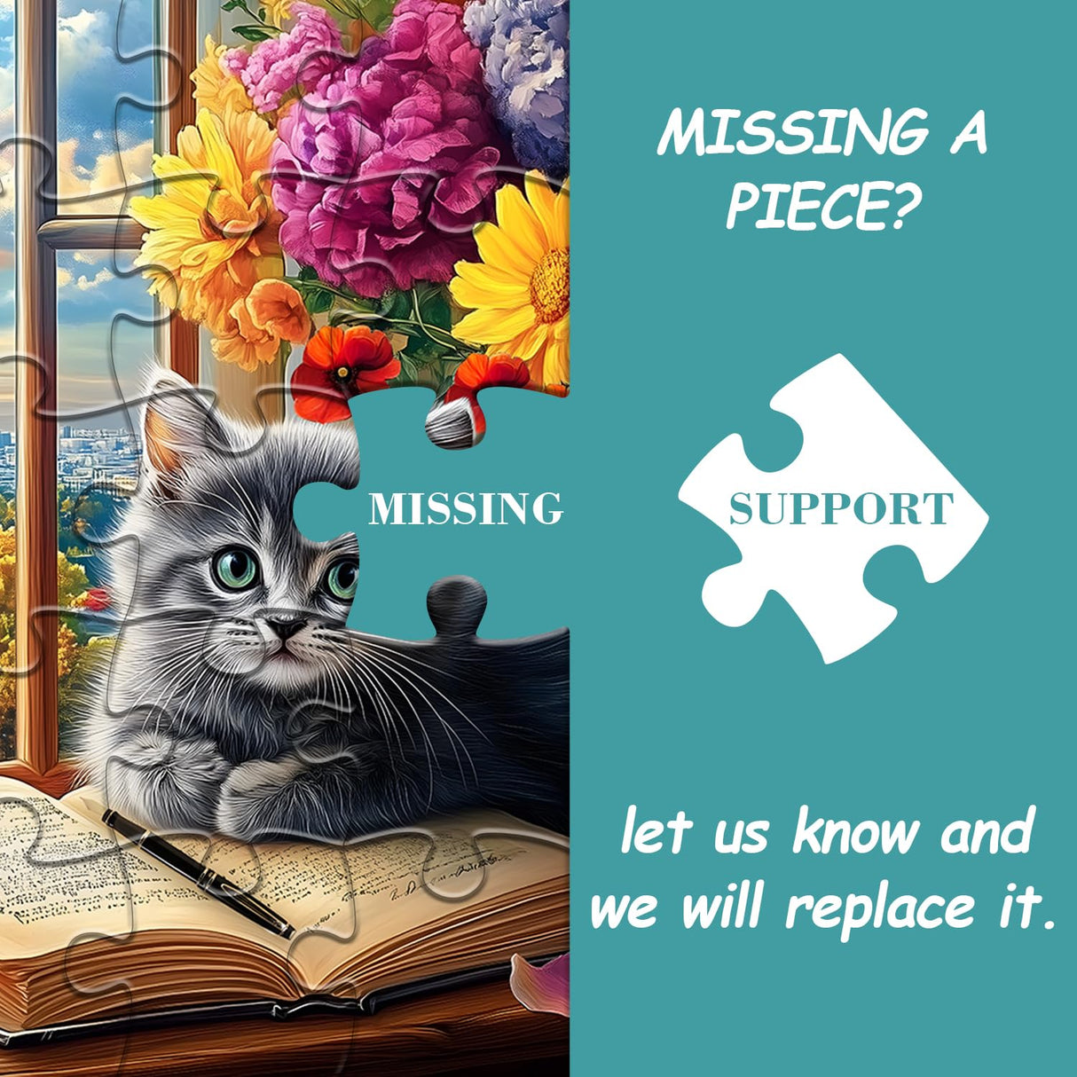 PICKFORU Cat Puzzles for Adults 1000 Pieces, Kitty Flower Book Puzzle,Eiffel Tower Kitten Jigsaw Puzzle Scenic, Animals Floral Jigsaw Puzzles for Adults PICKFORU