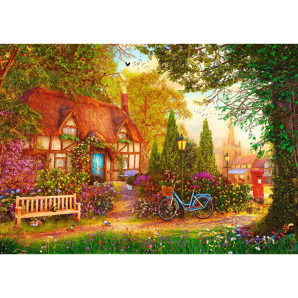 Trefl Thatched Cottage 1000 Jigsaw Puzzle Premium Plus Tea Time 27"x19" A Series of Painted Nostalgic Pictures, Perfect Matching of Elements, for Adults and Children from 12 Years Old Trefl