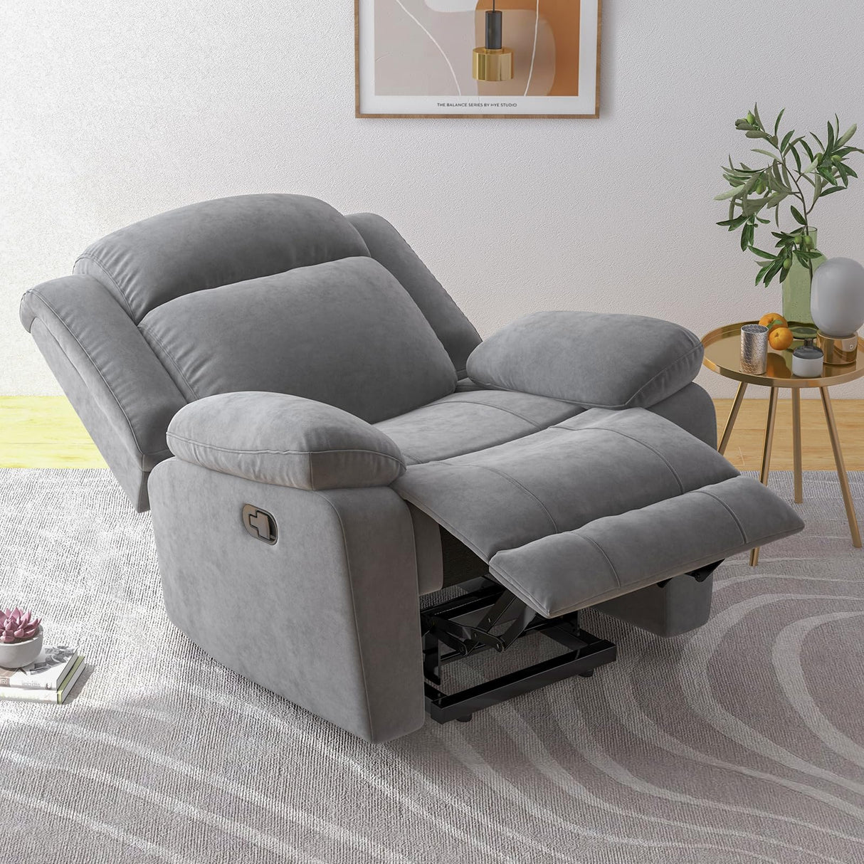 HAOMARKETS Rocker Recliner Chair for Adults, Manual Recliners with Overstuffed Backrest and Armrests, Upholstered Rocking Reclining Sofa Chair for Living Room, Grey HAOMARKETS