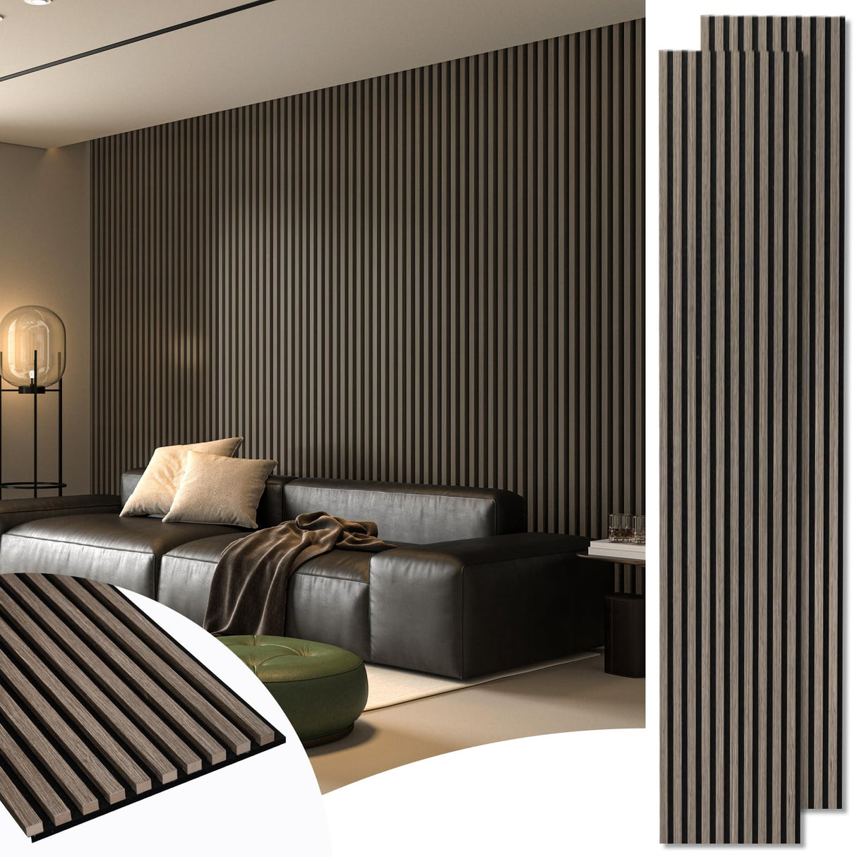 Art3d 2-Pack 108" x 12" Acoustic Wood Panels for Wall, Soundproof Wood Slat Panel for Wall and Ceiling, 3D Fluted Sound Absorbing Paneling for Interior Wall Decor, Living Room, Bedroom - Walnut Art3d