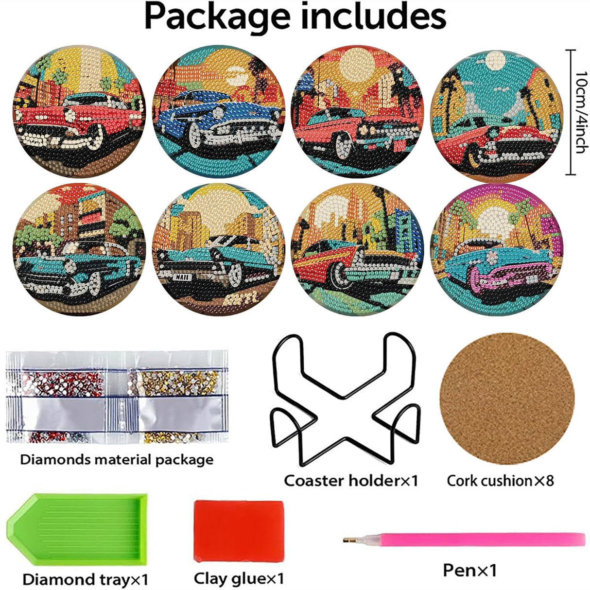 8 Pcs Car Diamond Painting Coasters Kits with Holder,DIY Diamond Art Coaster Kits for Adults,Diamonds Coasters Craft Supplies for Home Decor Gifts YarnMate