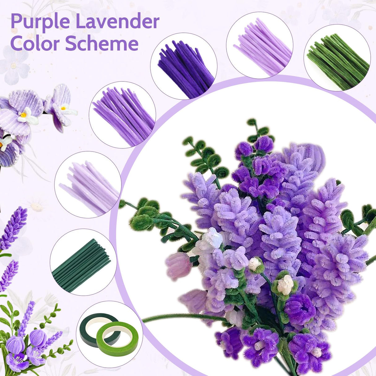 800 PCS Pipe Cleaners Craft, Pipe Cleaners Flowers Kit with Handle, 13 Colors Chenille Stems with Instruction, Art and Craft Supplies beanicus