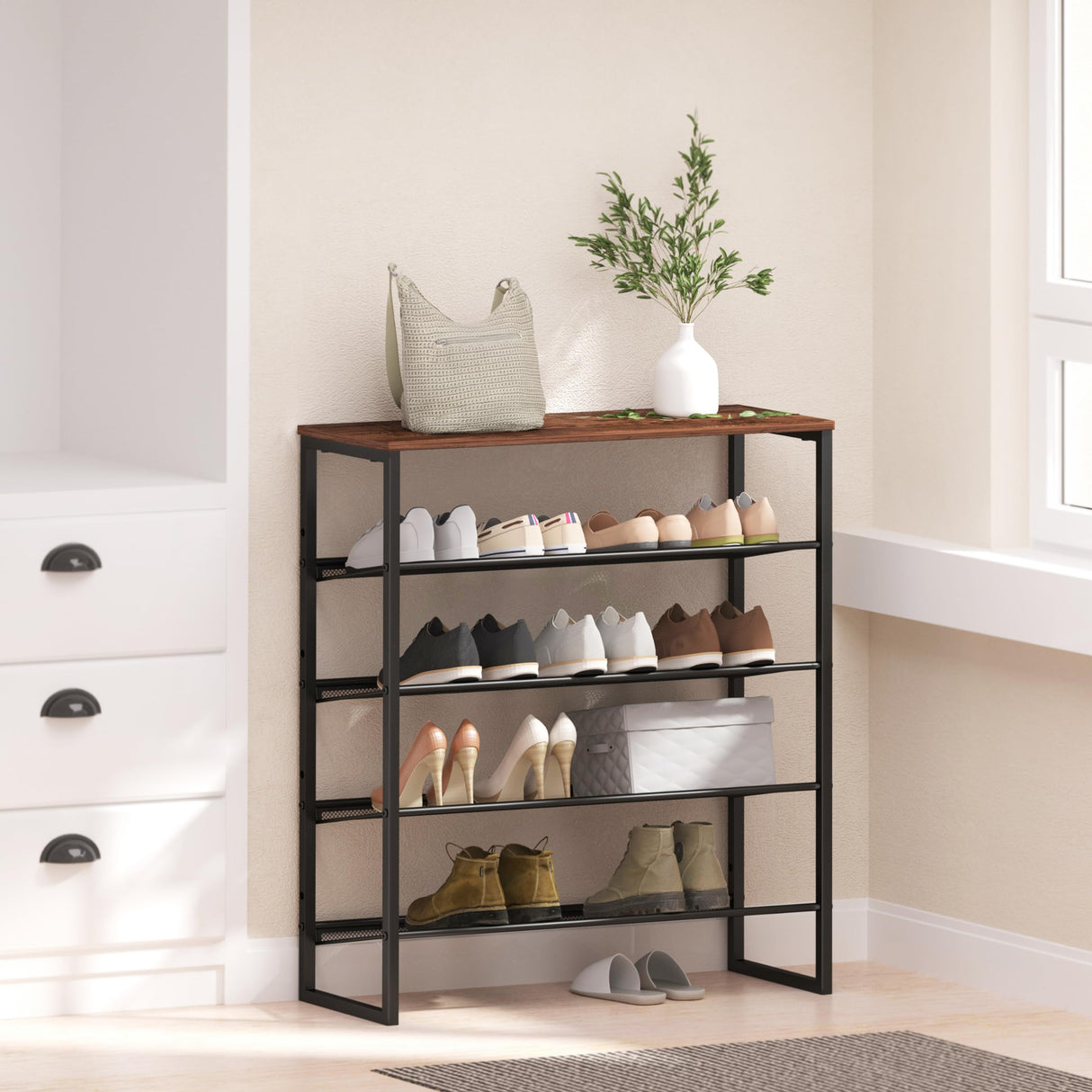 CHEMPFR Shoe Rack - Sturdy Steel Shoe Organizer for Front Door Entrance Closet Entryway with Spacious Top - Industrial Style Strong Mesh Storage Shelves (5-Tier 11.8"x36.2"x31.5") CHEMPFR