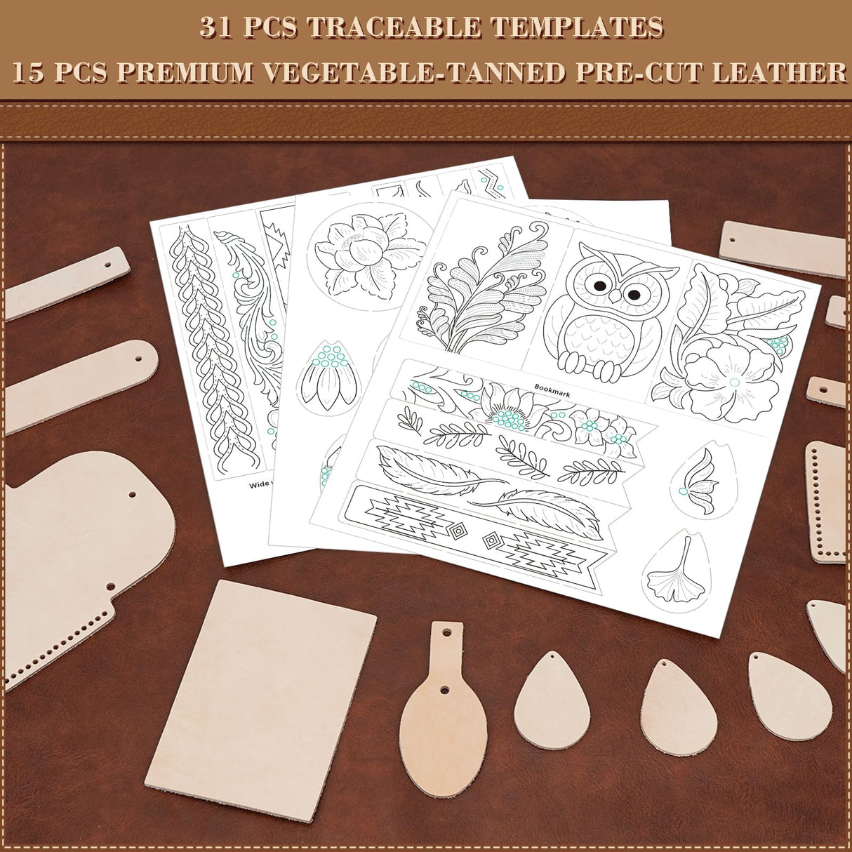 UHAPEER 88PCS Leather Crafting Kit: Leather Working Tools and Supplies for Adult, with Stamping Dyeing Carving Tools, Video Tutorial for Beginners to DIY Earring Wallet Keychain Wristband UHAPEER