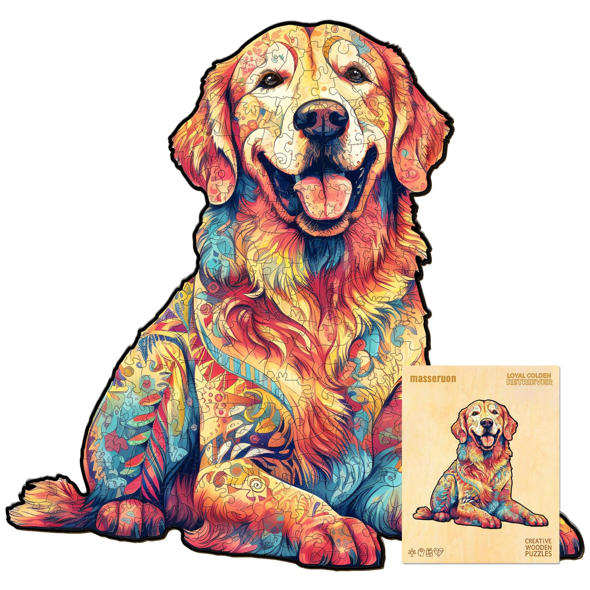 masseruon Wooden Puzzle for Adults-Loyal Golden Retriever, Dog Puzzles for Adults(S, 120pieces, 9.4*8.9in), Beautiful Animal Dog Jigsaw Wood Puzzles Adult, Family Puzzle Game Christmas Birthday Gift masseruon