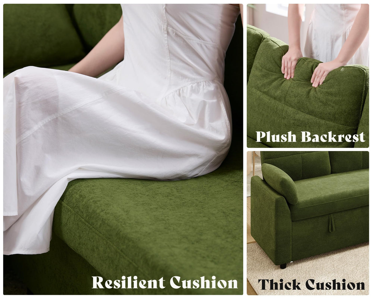 AMEILIFE Sleeper Sofa, Sofa Bed with Storage Chaise, Convertible Sofa Bed with Pull Out Couch, l Shaped Couch for Living Room, Linen Green AMERLIFE