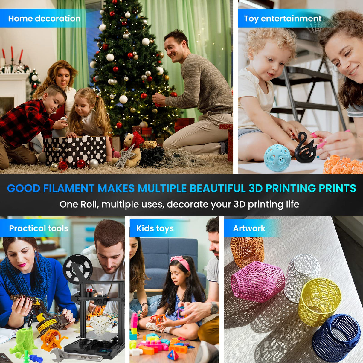 SUNLU 250g PLA Filament 1.75mm Bundle,3D Printer Filament Bundle Multicolor, Neatly Wound PLA Filament, Individually Vacuum Packed,250g Spool,8 Rolls,Black+White+Grey+Transparent+Red+Blue+Orange+Green SUNLU