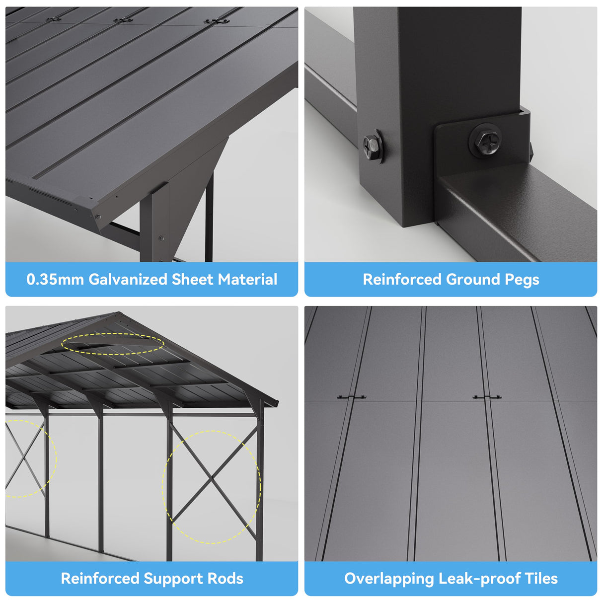 Kurapika 12x22 FT Metal Carport with Reinforced Base Outdoor Heavy Duty Car Port with Galvanized Steel Roof, Garage Car Shelter, Multi-Purpose Carports for Car, Truck and Boats Kurapika