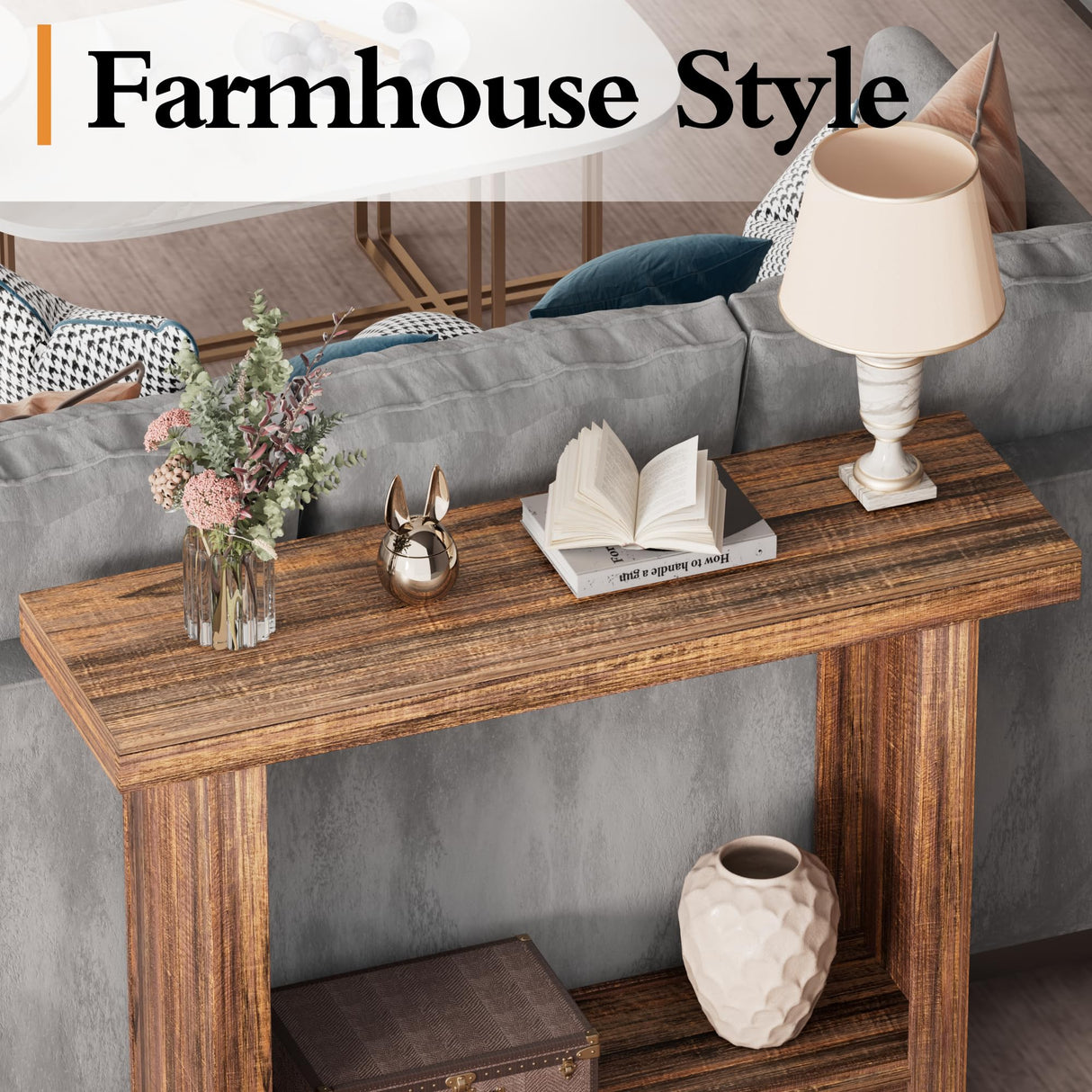 LIFECHOVY Farmhouse Wood Entryway Table Narrow Console Tables with Storage Behind The Couch Sofa, Entrance Side Table for Hallway, Living Room, Foyer, Rustic Brown LIFECHOVY