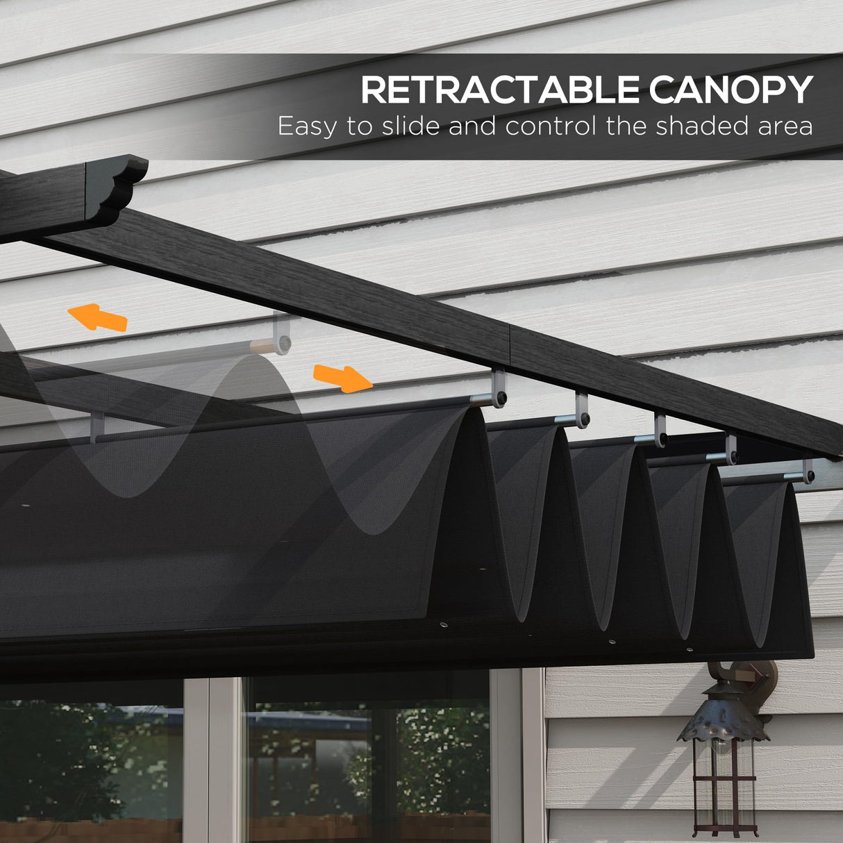 Outsunny 10' x 12' Retractable Pergola Canopy, Wood Grain Aluminum Pergola, Outdoor Sun Shade Shelter for Grill, Garden, Patio, Backyard, Deck, Gray Outsunny