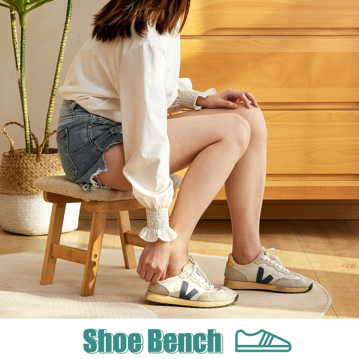 viewcare Foot Stools Ottoman, Small Soft Footrest Ottoman with Wood Legs, Sofa Footrest Extra Seating for Living Room Entryway Office viewcare