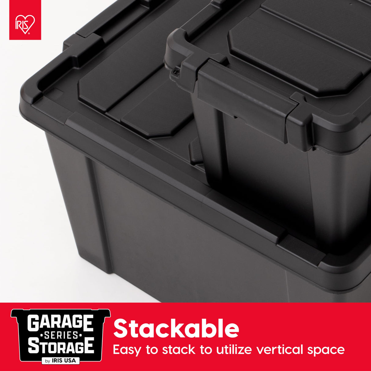 IRIS USA 20 Gallon Lockable Storage Bins with Lids, 6 Pack - Made in USA, Heavy Duty, Stackable Containers, Garage Organizing Bins Moving Tubs, Rugged Sturdy Equipment Utility Box - Black Iris Ohyama