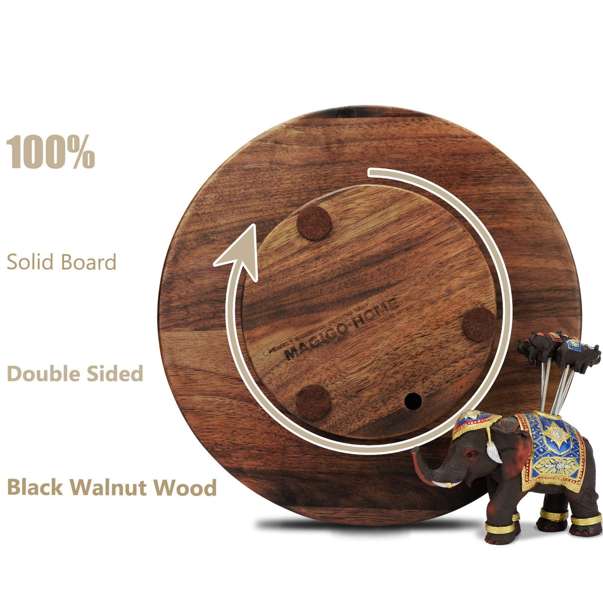 MAGIGO 12 Inches Black Walnut Wood Lazy Susan, Solid Wooden Round Kitchen Turntable Rotating Tray MAGIGO